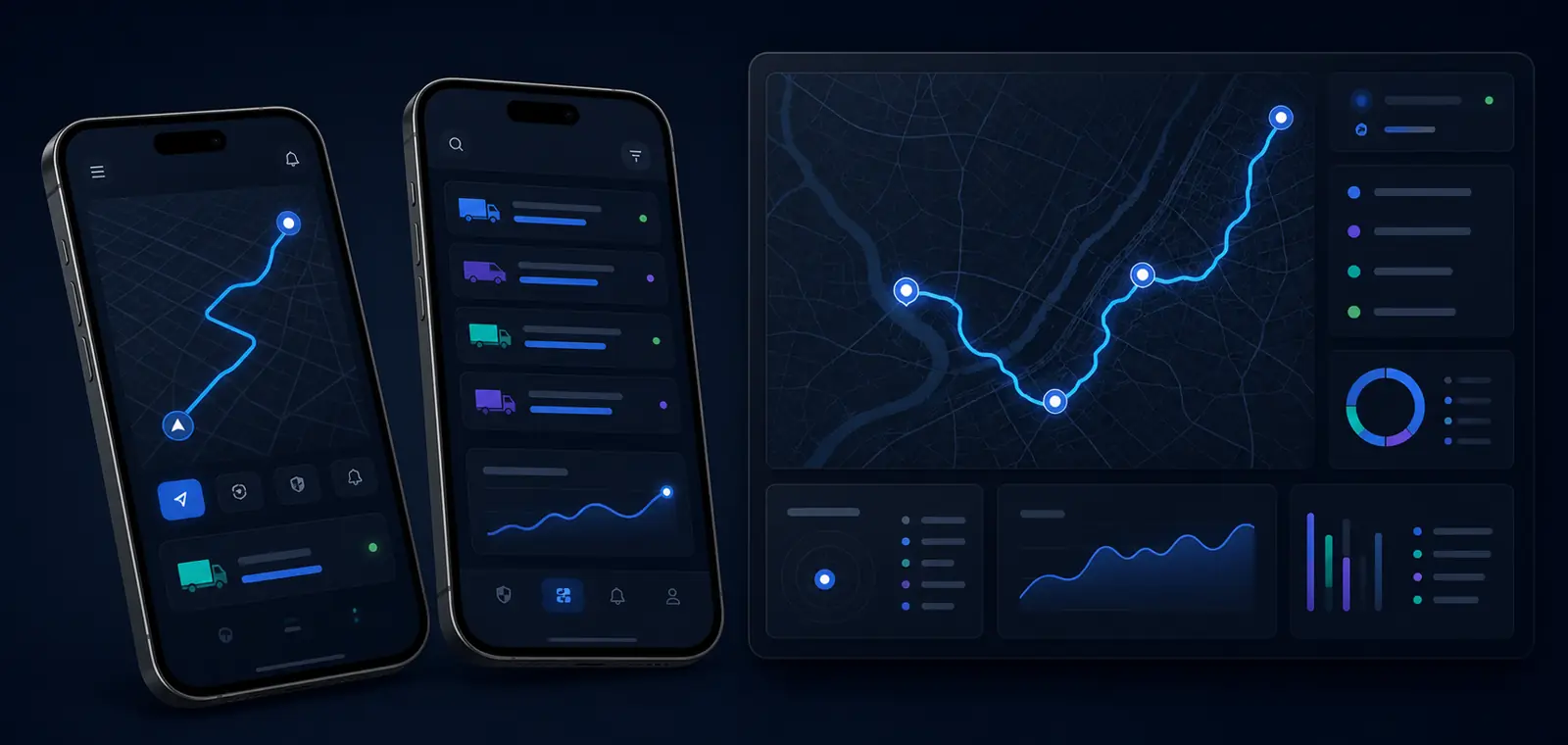 Vorschau einer dunklen GPS-Oberfläche mit Route